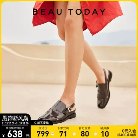 【清仓款】BeauToday包头凉鞋女新款夏季BT复古罗马凉鞋小皮鞋女图片