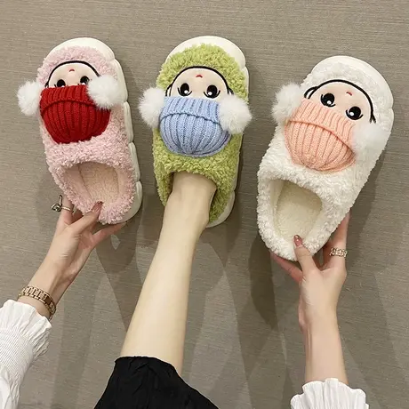 新款可外穿情侣蝴蝶结棉拖鞋女冬季毛绒保暖室内居家防滑月子2024商品大图