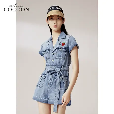 COCOON商场同款牛仔西装领连体裤2023新款夏季女气质收腰牛仔短裤商品大图