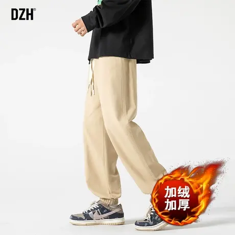 男士卡其色加绒加厚裤子男冬季2024新款休闲裤男款束脚运动裤长裤商品大图