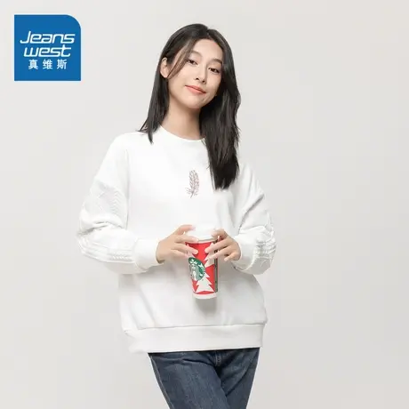 JW真维斯女装上衣2023冬季新款 时尚不倒绒女款印花保暖长袖卫衣图片