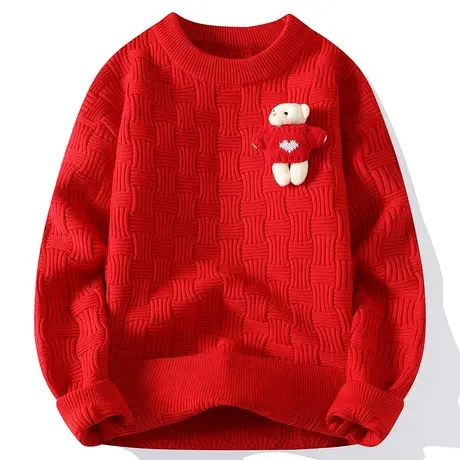 毛衣男冬季加厚宽松慵懒风针织衫保暖内搭情侣小熊装饰打底衫线衣商品大图