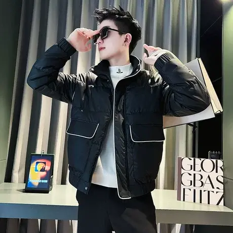 冬季个性棉服男潮流韩版休闲短款明线设计感潮牌立领冬装棉衣外套图片
