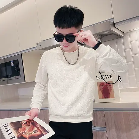 春秋款浮雕字母卫衣潮流男士长袖T袖纯色内搭打底衫潮牌痞帅上衣商品大图