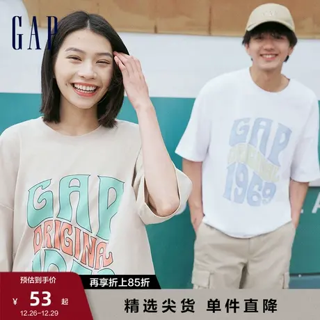【断码优惠】Gap男女装夏廓形T恤LOGO纯棉短袖美式复古上衣672084图片