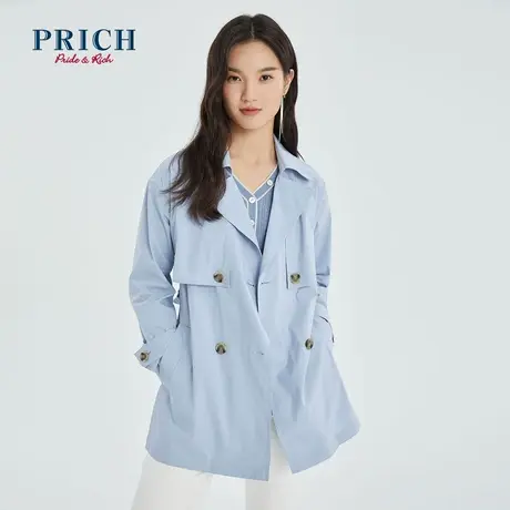 【直播专享】PRICH气质宽松休闲中长款双排扣系腰带风衣外套女图片