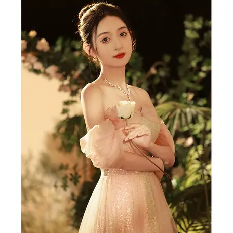 敬酒服新娘高级感气质2023新款一字肩法式订婚连衣裙礼服女夏季秋商品大图