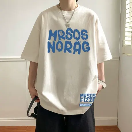 夏季新款短袖t恤男纯棉重磅ins潮牌字母印花港风半袖宽松潮流体恤商品大图