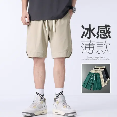 卡其色冰丝男款五分休闲短裤夏日凉凉快透气速干运动夏季薄款男士商品大图