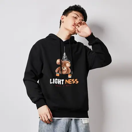 唐狮小熊印花卫衣春秋男装宽松青少年潮流帽衫外套休闲百搭时尚图片