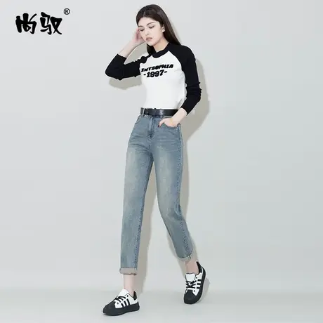 尚驭蓝色高腰牛仔小垮裤女2024年春季新款怀旧老爹裤韩版休闲裤子图片