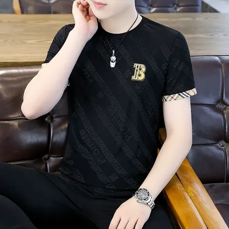 男士冰丝短袖T恤修身半袖速干体恤薄款潮流休闲百搭帅气男装上衣商品大图