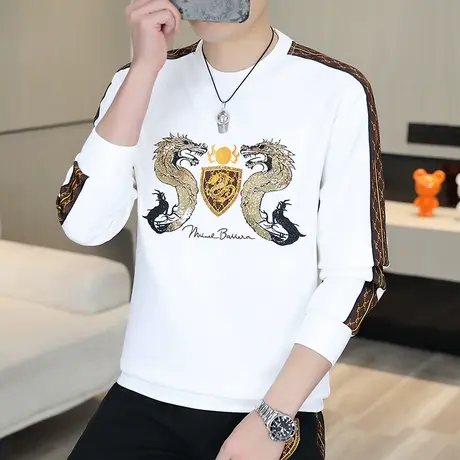 长袖T恤男春秋2024新款韩版修身高级感上衣服打底衫男装圆领卫衣商品大图