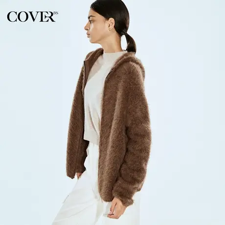 COVER2024春款贝贝羊驼毛宽松连帽针织衫图片