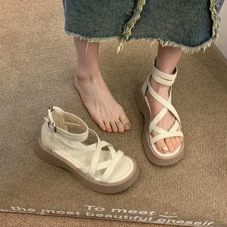 2024年新款夏季网红超火罗马凉鞋女厚底时尚百搭配裙子绝美仙女风图片