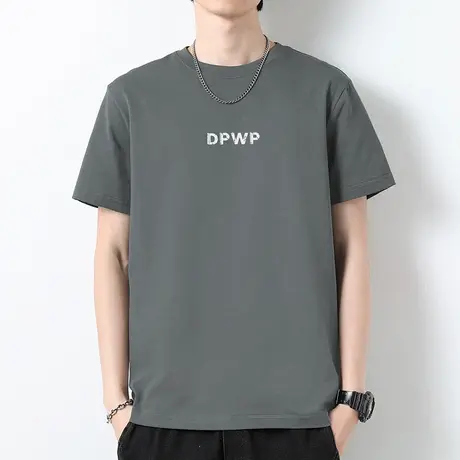 重磅纯棉t恤男短袖圆领上衣服夏季液氨长绒棉美式潮牌印花体恤衫商品大图