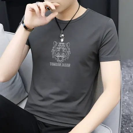 莫代尔冰丝t恤男士短袖夏季凉感速干圆领上衣服虎头印花潮流半袖商品大图