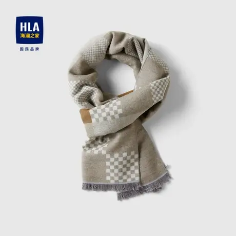 HLA/海澜之家时尚花型围巾秋冬季格纹含羊毛舒适保暖情侣款双面男图片