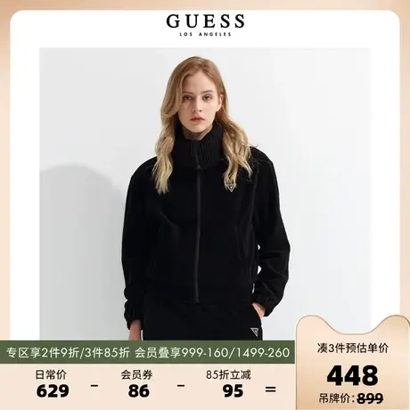 GUESS秋季新款女士宽松美式休闲百搭长袖半高领舒适潮流卫衣外套图片