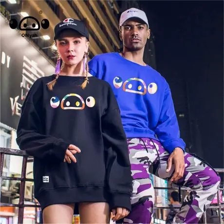 ohlyah涂鸦卡通小猪卫衣女 国潮牌ins街头嘻哈宽松街头情侣帽衫图片