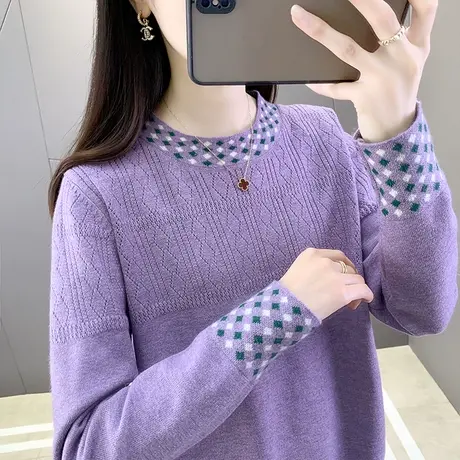 圆领毛衣女套头2023春装新款宽松慵懒风针织衫内搭打底衫外穿上衣图片