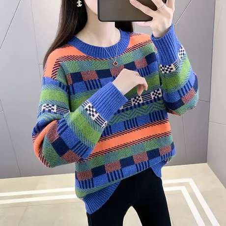 春装2023年新款毛衣女宽松外穿圆领套头打底衫女内搭洋气针织衫图片