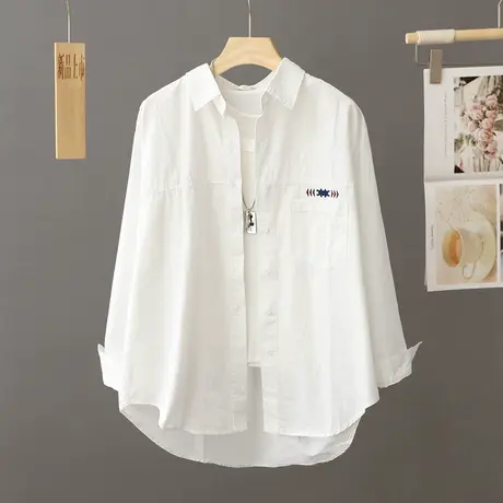 中长款休闲白色衬衫女宽松长袖寸衫春秋季2023新款衬衣外套开衫潮商品大图
