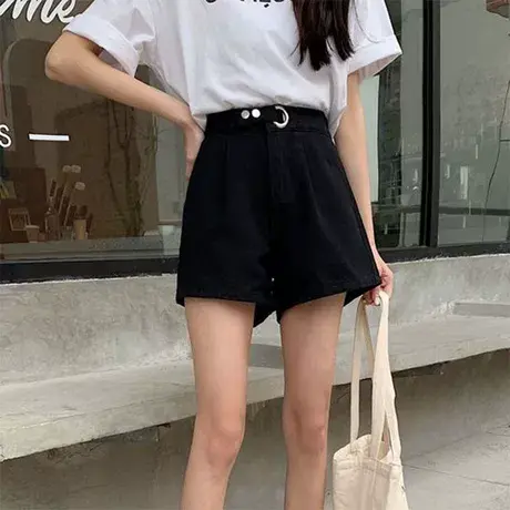 145小个子毛呢辣妹高腰a字阔腿短裤150修身百搭休闲热裤女春秋XXS商品大图