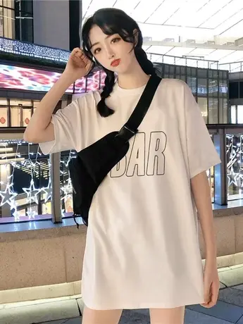 美式复古印花t恤女胖mm大码韩版情侣短袖ins潮牌bf风仿棉夏季上衣图片