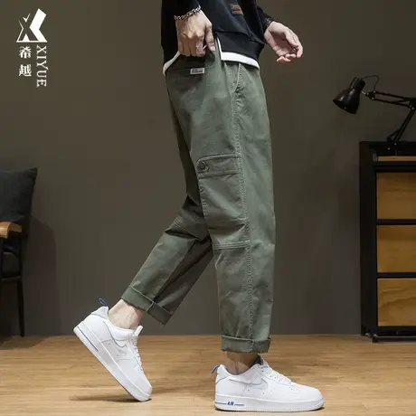 秋冬系带工装休闲裤男宽松大码男士日系潮牌男裤痞帅直筒九分裤子商品大图