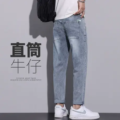 日系港风潮牌夏季男士九分休闲牛仔裤夏天薄款男生宽松直筒夏裤子图片