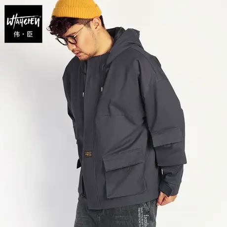 伟臣潮牌大码男装外套胖子加肥加大春秋连帽工装宽松薄款休闲夹克商品大图