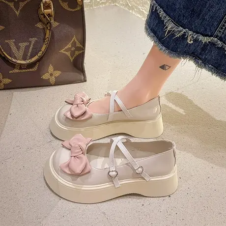 日系甜美蝴蝶结松糕鞋子女2023年新款夏季玛丽珍配裙子jk单鞋 潮商品大图