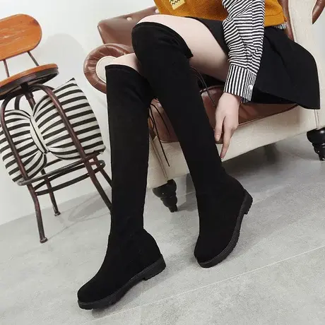 雅森春秋女靴韩版潮弹力靴显瘦长筒靴高筒过膝靴子舒适后绑带长靴商品大图
