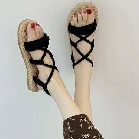 两穿网红罗马鞋女学生时尚2023新款夏女仙女风平底简约百搭凉鞋女商品大图