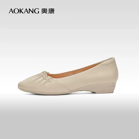 【门店发货】奥康女鞋 2023春秋季珍珠平跟真皮一脚蹬舒适单鞋商品大图