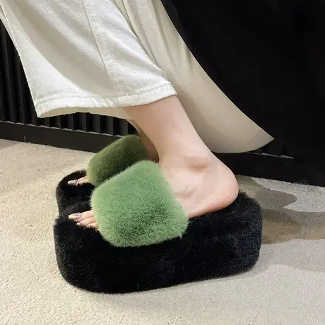 毛毛拖鞋女冬外穿仙女风超高跟厚底增高小个子棉拖婚纱神器松糕鞋图片