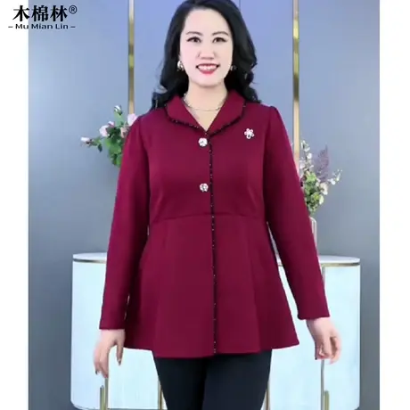 木棉林大码女遮肉显瘦上衣春秋红色本命年气质洋气妈妈装长袖小衫商品大图