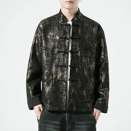 秋季外套中国风复古盘扣汉服中山装贴袋立领唐装休闲夹克男士上衣图片
