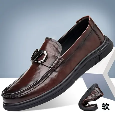 休闲皮鞋男士真皮春秋季透气正装商务一脚蹬懒人乐福软底豆豆潮鞋商品大图