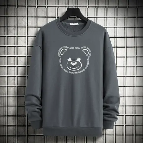 男士卫衣春秋款宽松潮流百搭加绒套头无帽圆领上衣服小熊长袖t恤图片