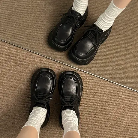 英伦风乐福鞋女2024年新款复古百搭厚底防滑单鞋法式粗跟小皮鞋潮图片