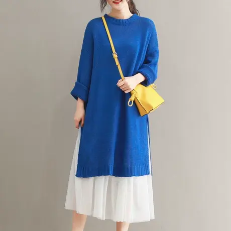 胖妹妹新款文艺复古宽松毛线连衣裙图片