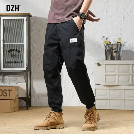 男生纯棉黑色休闲裤子男秋季新款九分裤潮流束脚工装2023新款男裤商品大图