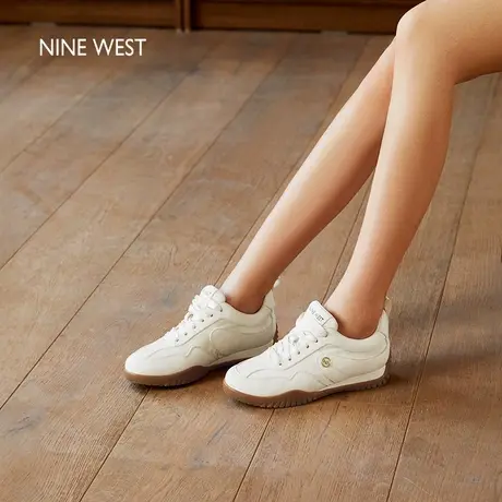Nine West/玖熙缎面德训鞋女2025夏季新款真皮厚底小白鞋休闲鞋图片