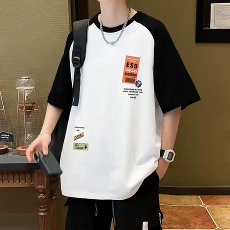 2025新款纯棉短袖t恤男孩初中学生宽松帅气夏装青少年大童上衣服商品大图