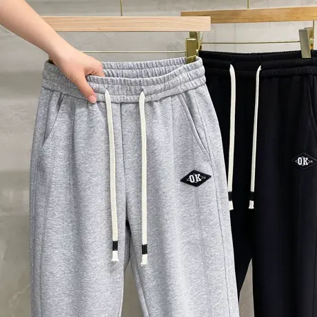 黑灰色美式休闲运动裤男秋季宽松修身小脚青年束腿跑步卫裤男潮牌商品大图