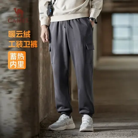 骆驼男装加绒工装裤男秋冬季加厚保暖休闲卫裤束脚运动户外长裤子商品大图