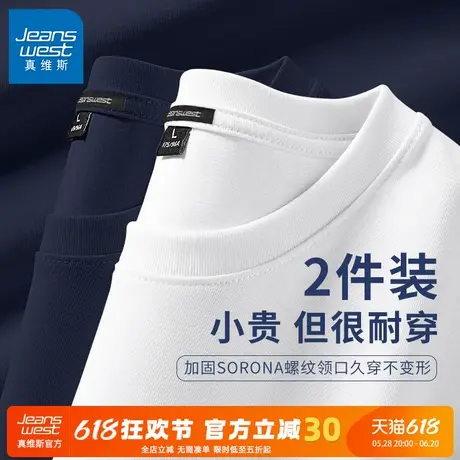 GV真维斯男士短袖t恤2025新款夏季男藏青色纯棉重磅正肩半袖男款C商品大图