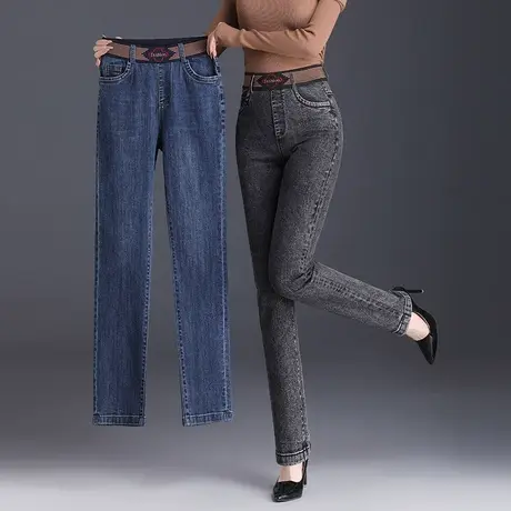 灰色小脚裤牛仔裤女秋季2023新款高腰弹力显瘦小直筒裤时尚休闲裤商品大图